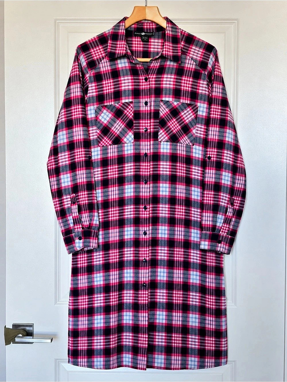 Ashley Stewart Pink Plaid Flannel Shirt Dress 14